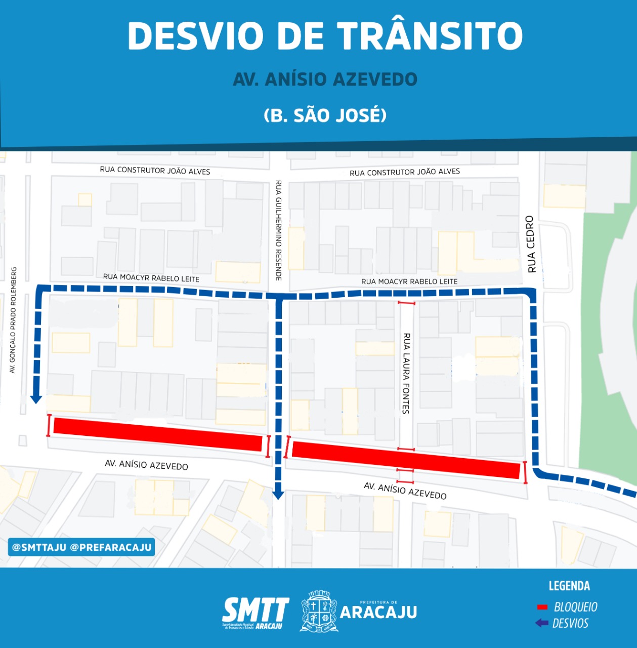 Obra da Deso altera trânsito da avenida Anísio Azevedo a partir desta terça-feira, 1º - SMTT Aracaju